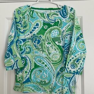 Talbots Green and Blue Paisley Top